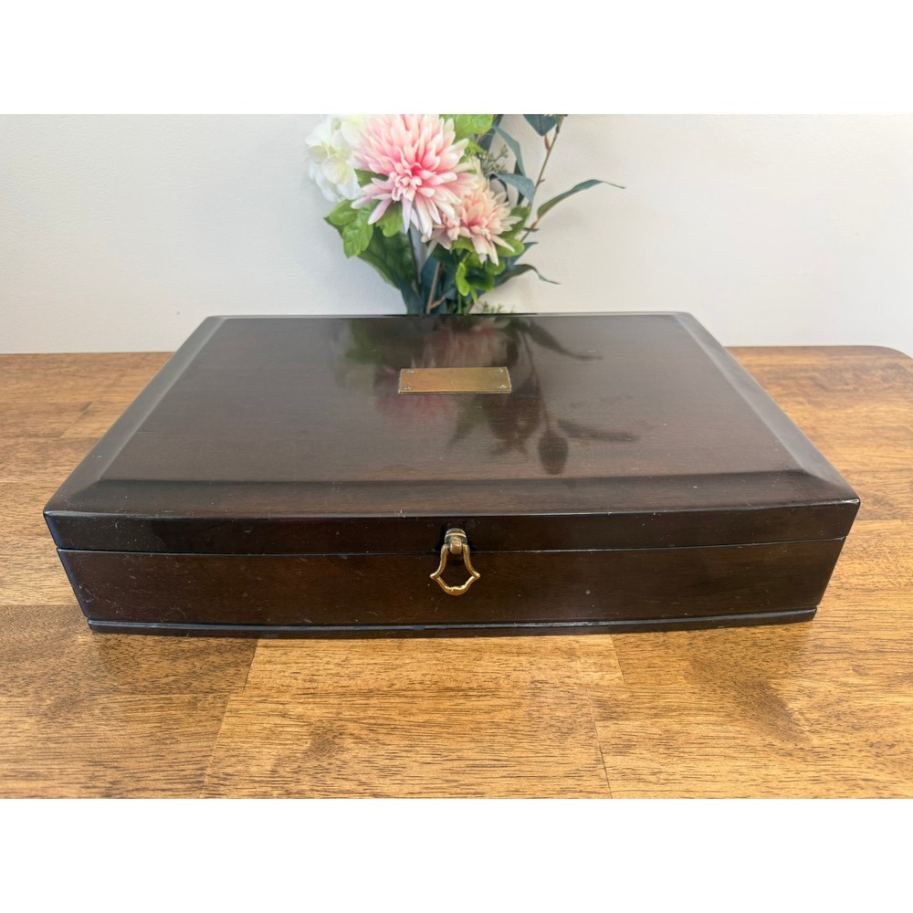 Vintage Mahogany Silverware Chest Pacific Silver Cloth Flatware Storage Box